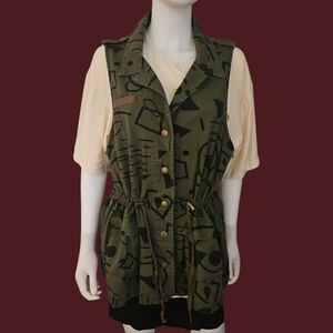 Vtg FOREVER 21 Army Green Abstract   Geometric Military Utility Vest